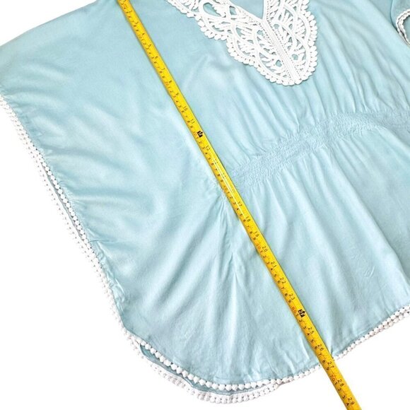 NWOT Chaudry KC Beach Cover-Up Sz. L Blue Butterfly Sleeve Embroidered Boho - Picture 9 of 13